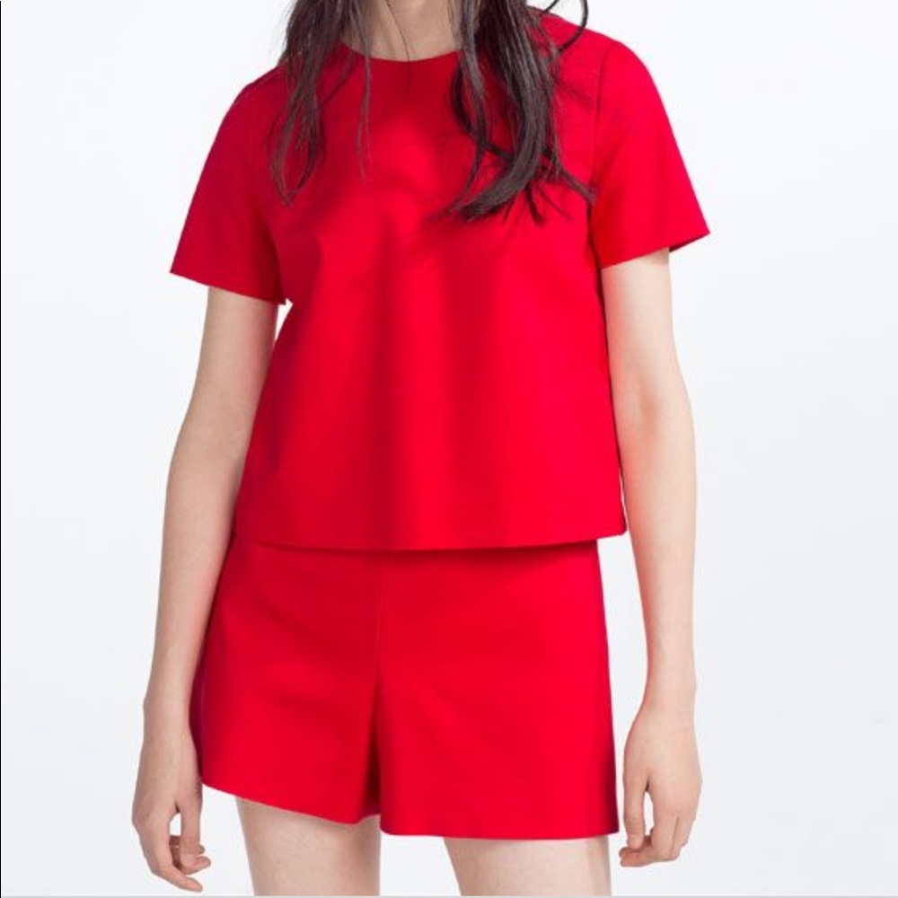 Zara Trafaluc Red Romper Shorts